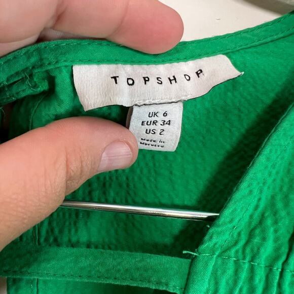 Asos Topshop Green Textured Poplin Chuck On Dress sz 2 - Picture 7 of 11